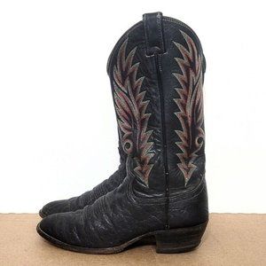 Justin Black Exotic African Leather Cowboy Boots Mens Size 7 Western 8550